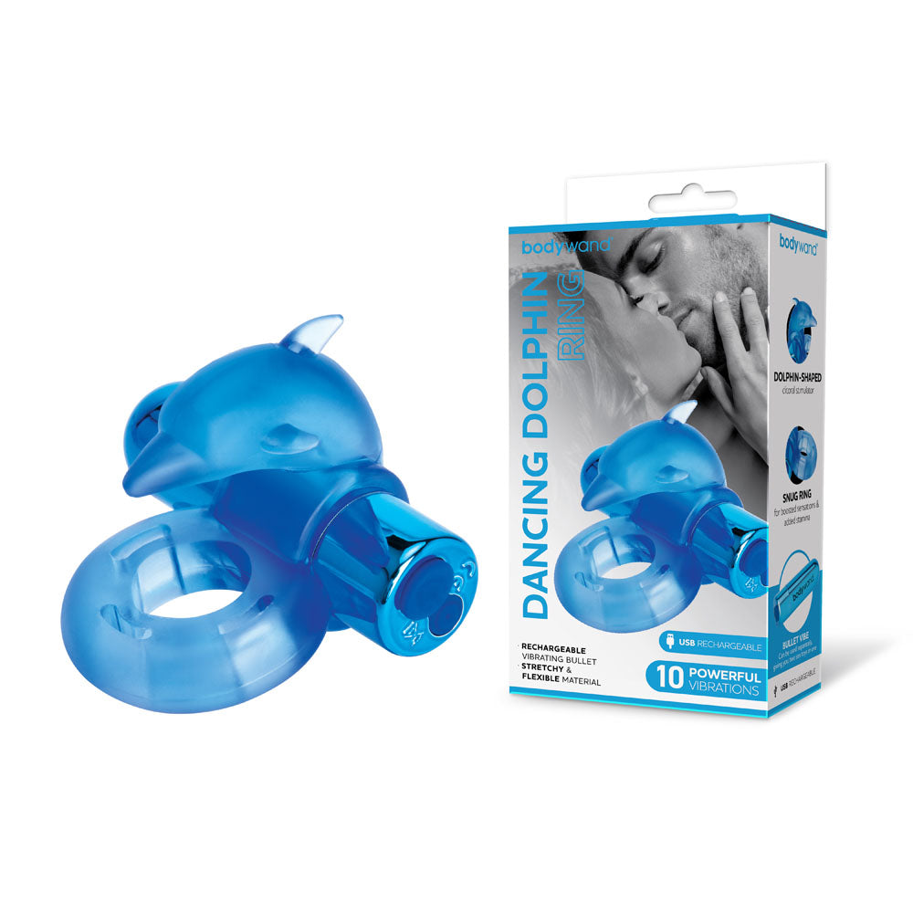 Bodywand Rechargeable Dancing Dolphin Ring - Blue USB Rechargeable Vibrating Cock Ring Bodywand